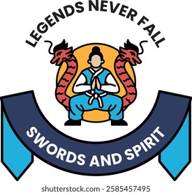 Legends Never Fall Swords and Spirit in the style of sign illustrations