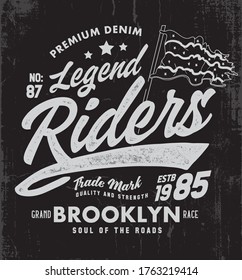Legent speed master holy riders. Born free city Motorcycle Racer with typography. Black T-shirt design, print, poster, vector. tee shirt original wear. Concept in graphic style for print production. 