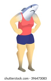 a legged shark in beach clothes
