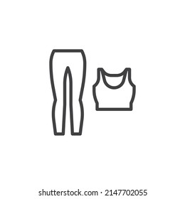Icono de línea superior y de leyenda. signo de estilo lineal para concepto móvil y diseño web. Pantalones deportivos y icono vector de contorno de camisa. Símbolo, ilustración del logotipo. Gráficos vectoriales