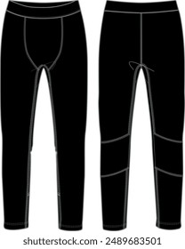 Leggings front and back view technical fashion illustration editable activewear design template on transparent background