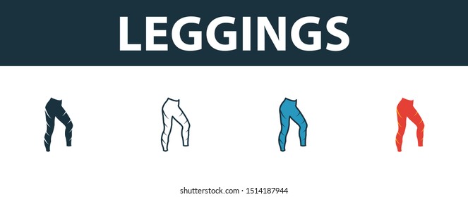 Leggings icon set. Premium simple element in different styles from fitness icons collection. Set of leggings icon in filled, outline, colored and flat symbols concept.