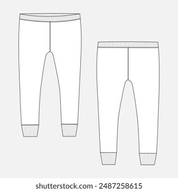 Leggings pant technical drawing fashion flat sketch vector illustration template front and back views.