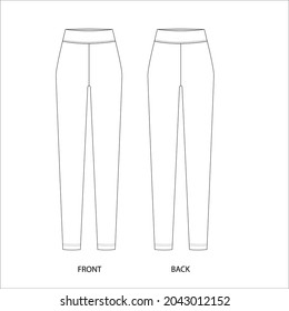 Leggings pants design template. Slim track pants technical sketch. Slim jogging trousers vector illustration.