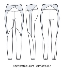 Los pantalones de las piernas diseñan una plantilla de dibujo plano. Deportes Diseño de moda, frontal, lateral, retrovisor, maquillaje CAD.