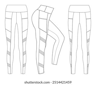 Leggings pantalones técnica ilustración de Plantilla de boceto de moda.