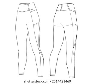 Leggings pants technical fashion sketch template illustration.