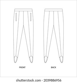 leggings with straps design template. Set of leggings. Skinny pants technical drawing. 