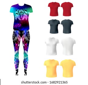 leggings, t-shirt, sportswear, print, dreamcatcher, boho, vector, skull, feathers, blots