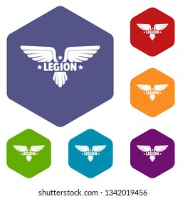 Legion wing icons vector colorful hexahedron set collection isolated on white 