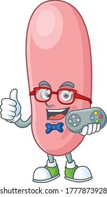 Legionella pneunophilla talented gamer mascot design play game with controller. Vector illustration