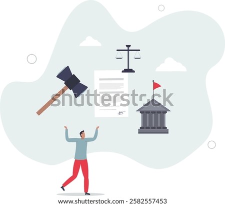 Legislation as result of enrolling, enacting or promulgating laws.Signed parliament decision document with legal authority rights .flat characters.