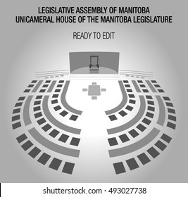 The Legislative Assembly of Manitoba. Fifty-seven members elected. Legislative Council of Manitoba. Editable seats. Seating Plan. Perspective.