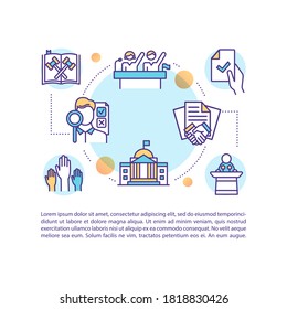 Legislative documents concept icon with text. Elections. Political rights and participation. PPT page vector template. Brochure, magazine, booklet design element with linear illustrations