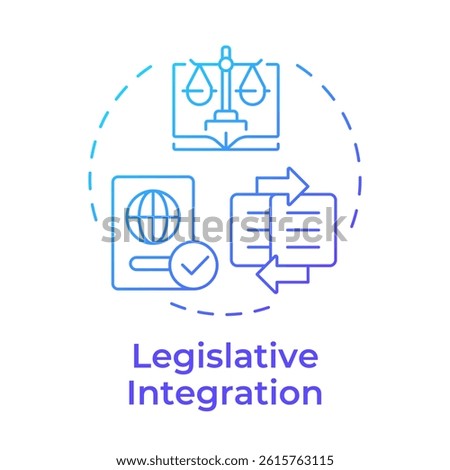 Legislative integration blue gradient concept icon. Law regulation. Area of border management collaboration. Round shape line illustration. Graphic design. Easy to use in promotional material