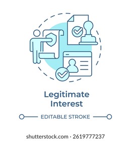 Legitimate interest soft blue concept icon. Fraud prevention and network security. Legal base from GDPR. Round shape line illustration. Abstract idea. Graphic design. Easy to use in article