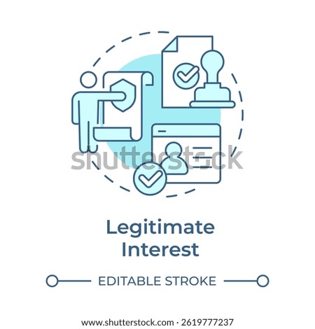 Legitimate interest soft blue concept icon. Fraud prevention and network security. Legal base from GDPR. Round shape line illustration. Abstract idea. Graphic design. Easy to use in article