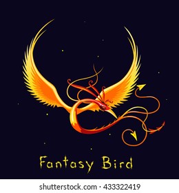 Legless bird of paradise. Fantasy vector illustration. Colored cartoon bird. Phoenix.