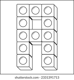 Lego Alphabet English letter A blocks in sketch stroke modern style drawing