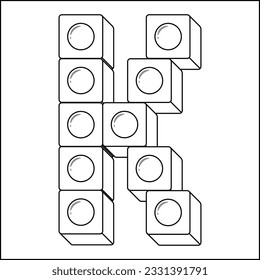 Lego Alphabet English letter K blocks in sketch stroke modern style drawing