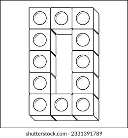 Lego Alphabet English letter O blocks in sketch stroke modern style drawing