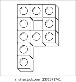 Lego Alphabet English letter P blocks in sketch stroke modern style drawing