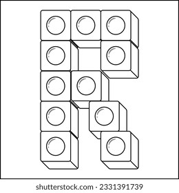 Lego Alphabet English letter R blocks in sketch stroke modern style drawing