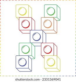Lego Alphabet English letters blocks in coloring stroke modern style drawing