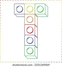 Lego Alphabet English letters blocks in coloring stroke modern style drawing