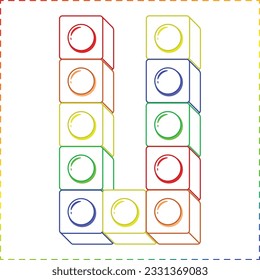 Lego Alphabet English letters blocks in coloring stroke modern style drawing