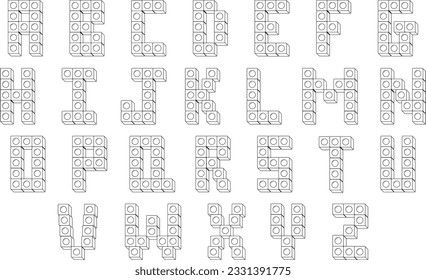 Lego Alphabet English letters blocks in sketch stroke modern style drawing pack set