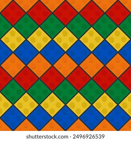 Lego constructor, cubes of different colors, seamless pattern