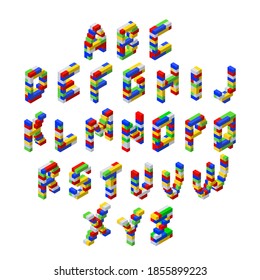 Lego. Isometric Lego Font. Complete Alphabet. The Children's Designer. Vector Illustration