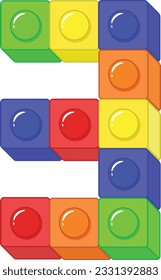 Lego Number 3 in colorful blocks drawing
