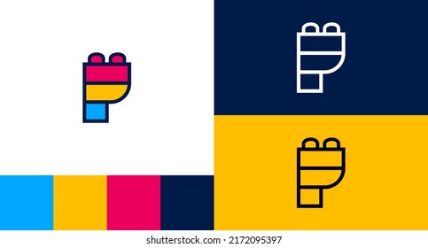 Lego Stacked Letter P Monogram Logo Design Concept 