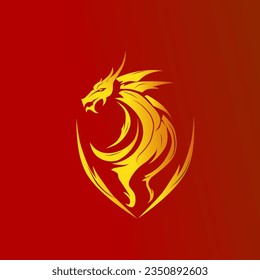 Lego vector symbol of a yellow dragon on a red background