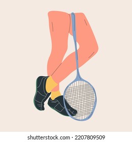 Legs with Badminton racket on white background. Equipments for badminton game sport. Vector illustration