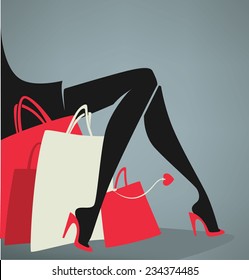 legs and bags, vector shopping and fashion background