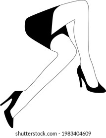 Legs of a beautiful woman in black high-heeled shoes and in a black dress. Retro fashion concept. Vector illustration