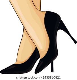 Legs in black shoes isolated on white