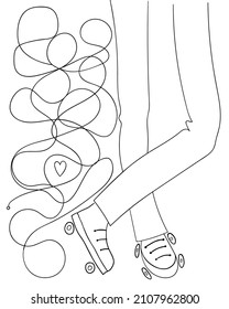 legs close up on roller skates, and an abstract drawing of the route of a roller ride. vector illustration