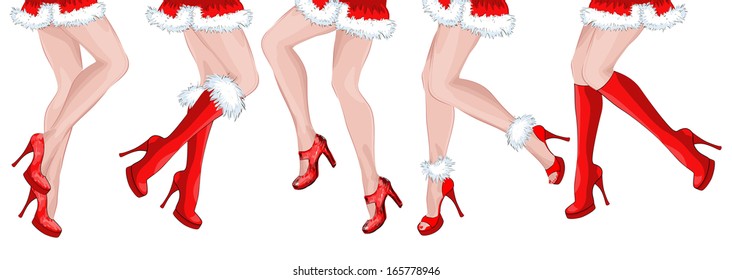 Legs of five dancing girls Santa Claus