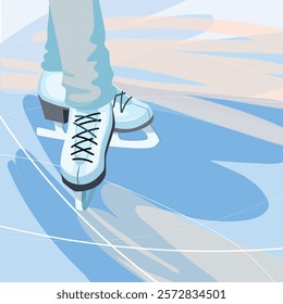 legs in ice skates on the skating rink. elegant illustration, figure skating and ice skating concept