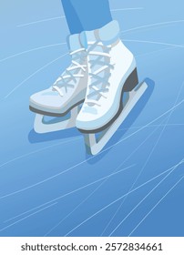 legs in ice skates on the skating rink. elegant illustration, figure skating and ice skating concept