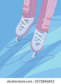 legs in ice skates on the skating rink. elegant illustration, figure skating and ice skating concept