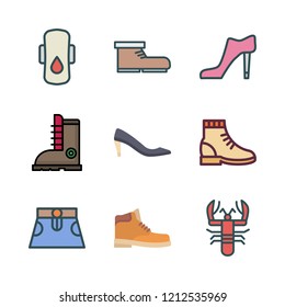 legs icon set. vector set about lobster, high heel, boots and compress icons set.