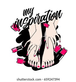 legs and nail polish bottle vector image print.