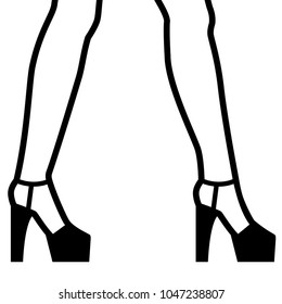 Legs on high heels, simple black stroke illustration