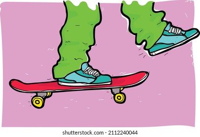 Legs in pants and sneakers on the skateboard illustartion