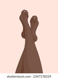 Legs raised uphill. Legs crossed. Vector image of legs. Legs of a dark-skinned person.